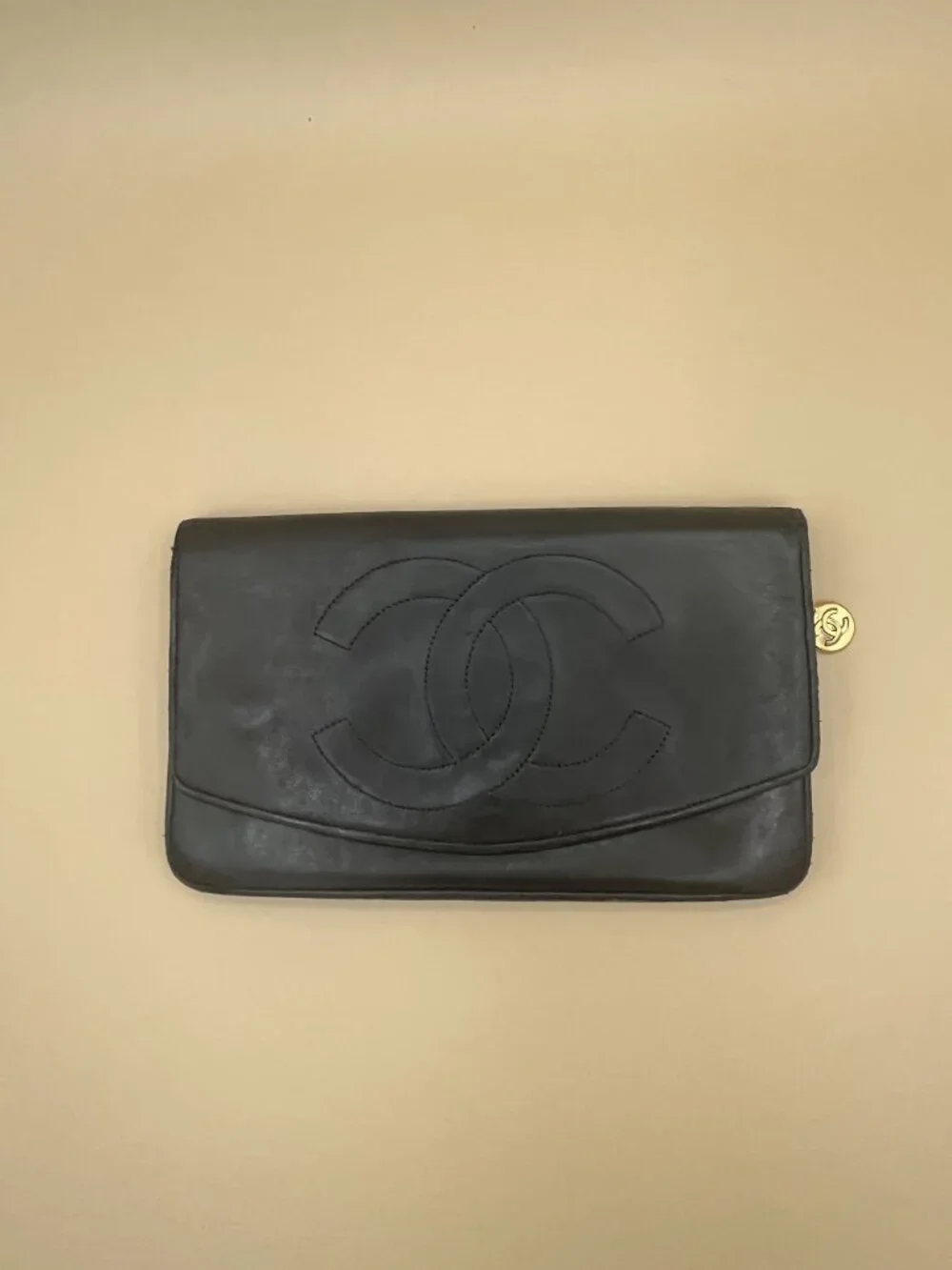 Vintage Chanel Long Wallet CC Logo Black Lambskin 1994 with Authenticity Card